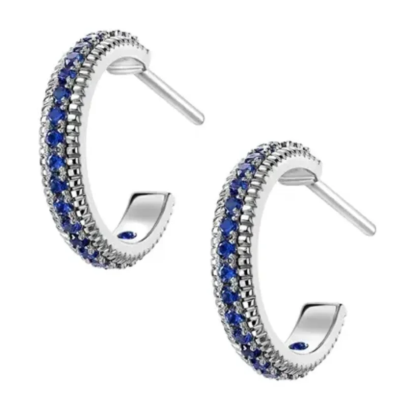 2024 Fashion Blue CZ Hoop Earrings for Women Half Circle Design Temperament Office Lady's Earrings Daily Wear Party Jewelry