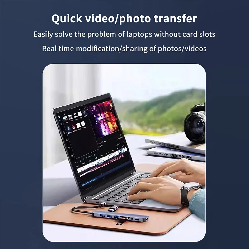 8 In 1 USB Type C HUB Docking Station With 3.5mm Audio Jack Adapter Micro TF SD Card Reader For Macbook Laptops Tablet Phone