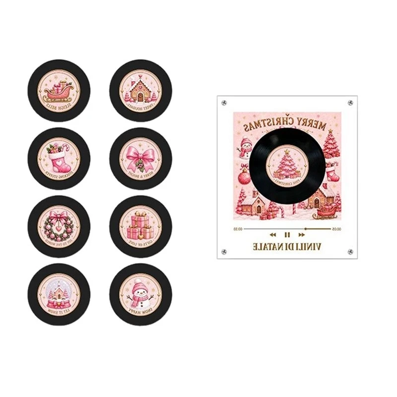 B68A Fridge Magnet Christmas Vinyl Record Music Player Rotating Disc LED Light 9 Replaceable Records NFC Smart Audio Player