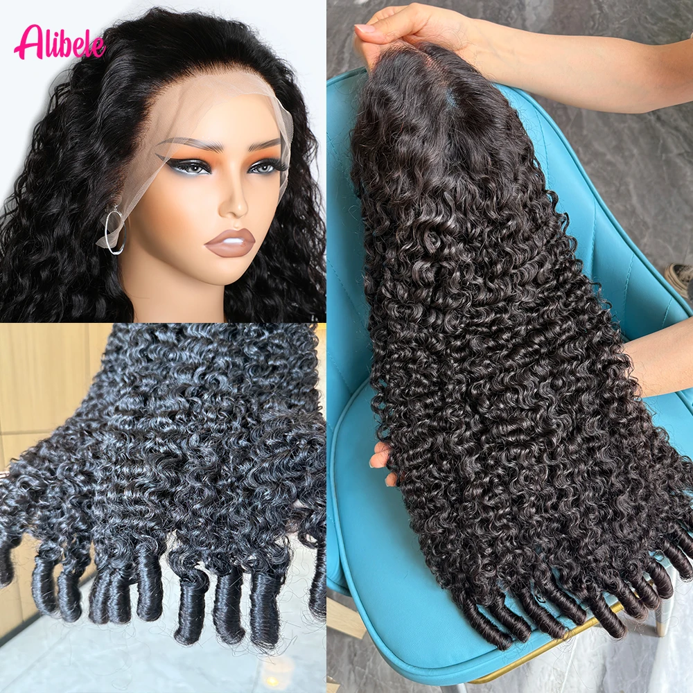 

Alibele Easy Install 13x4 HD Transparent Lace Frontal Wig 250% Density 38Inch Burmese Curly Human Hair Wig Pre Plucked For Women