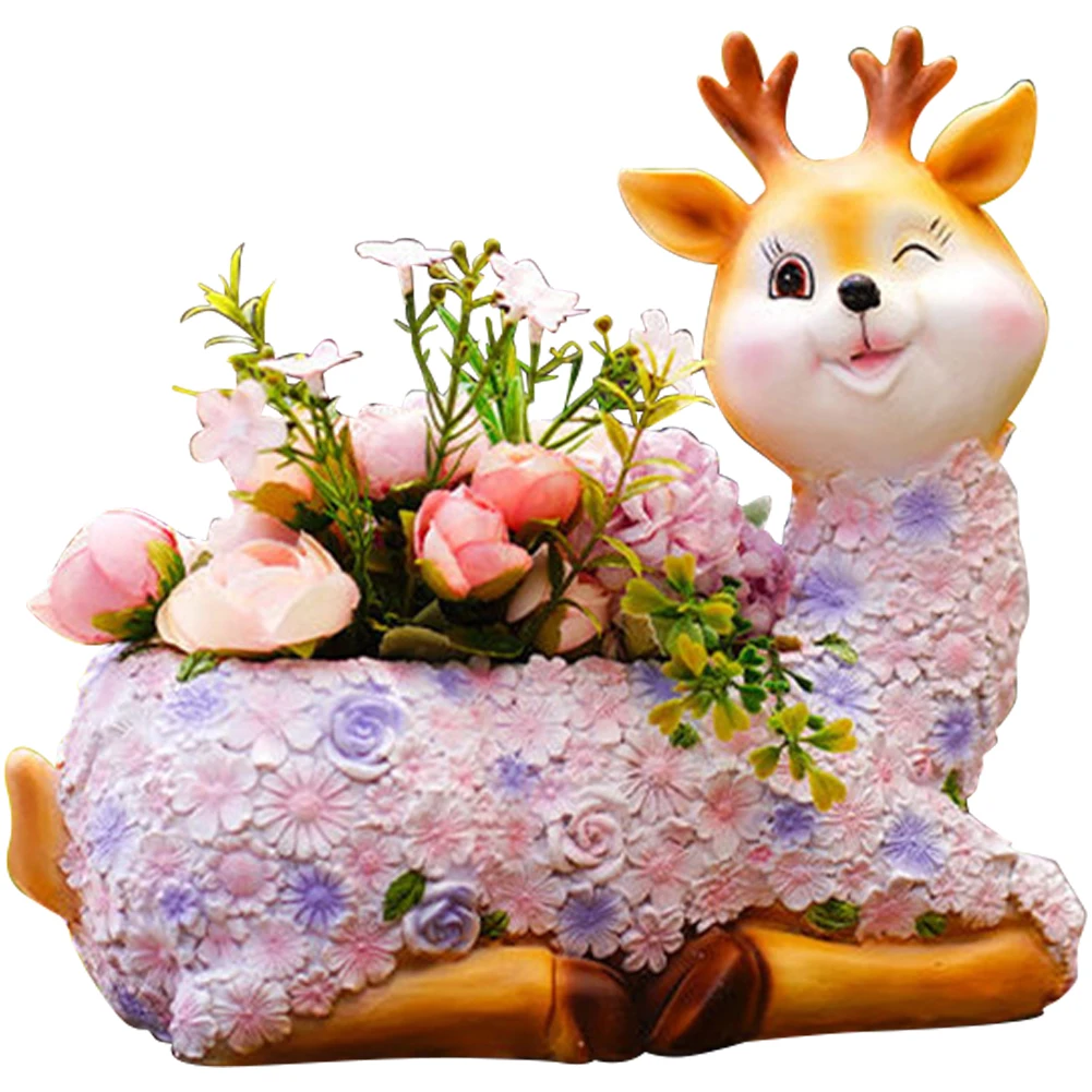 

Deer Succulent Plant Pot Resin Deer Planter Ornament Creative Deer Statue Flowerpot for Garden Yard Decor