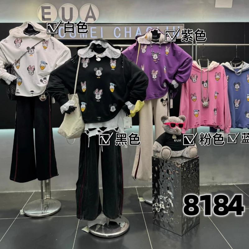 เสื้อฮู้ดดี้ปักลายการ์ตูนลูกไม้หนา สำหรับผู้หญิง แฟชั่นหลวม ดีไซน์สวยทันสมัย เสื้อฮู้ดดี้ใหม่ประจำฤดูใบไม้ร่วงปี 2025