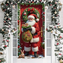 Christmas Santa With Gift Bag Door Linings Kids Room Xmas Door Cover Indoor Outdoor Porch Large Decoration 2025 New Year Decors