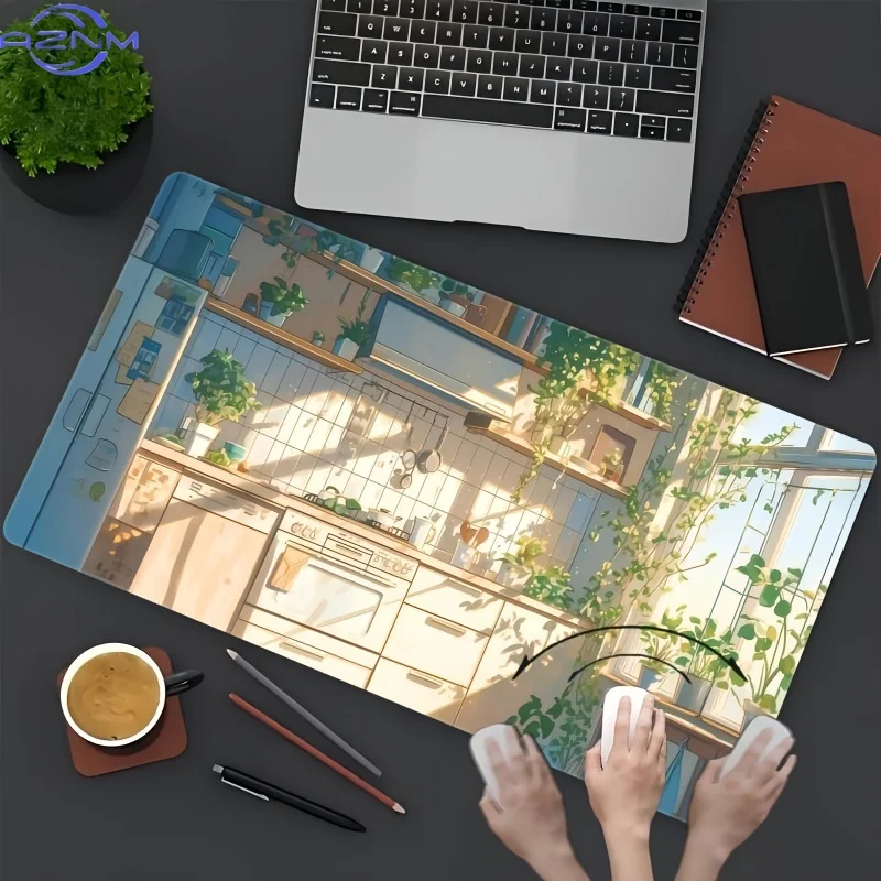 1pc Cozy Kitchen Design Extended Gaming Mouse Pad with Anti-Slip Rubber Base, Precision Edges, Washable Desk Mat for Work and Le