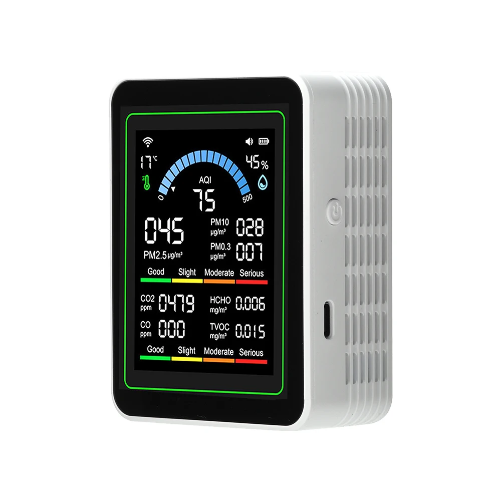 10-in-1 Intelligenter Luftqualitätsmonitor CO2 CO Tester TVOC HCHO PM Formaldehyd-Detektor Temperatur- und Feuchtigkeitsmesser mit WLAN / ohne WLAN – Detail 10