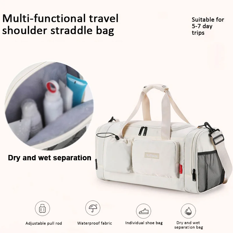 Large Travel Luggage Duffel Bag Lightweight Luggage Bag Outdoor Sport Gym Single-shoulder Bag with Shoes Compartment Wet Pocket