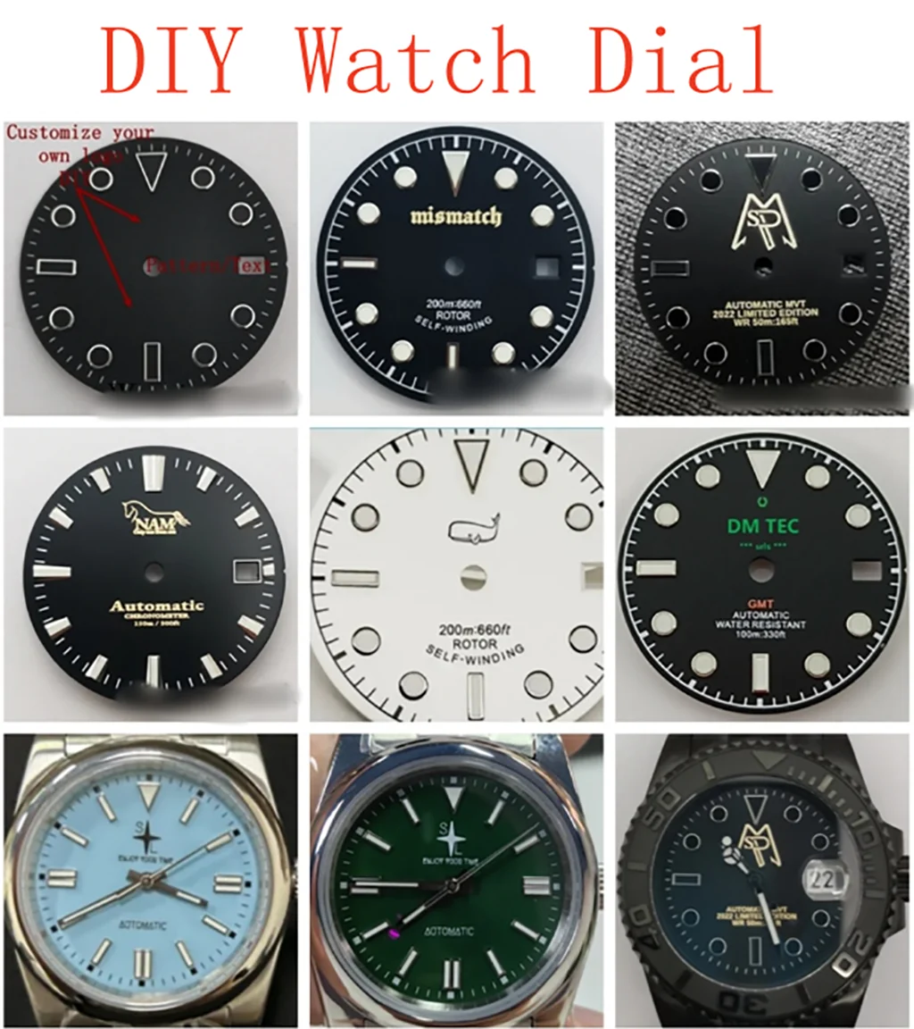 DIY 28.5mm Watch Dial Customized LOGO Laser Printed LOGO Watch Dial Fit NH34 NH35 NH36 ETA2824 Miyota8215-DG Movement