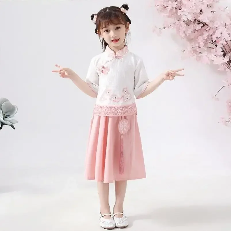 Детский старинный костюм в китайском стиле костюм Тан для маленькой девочки Новинка Лето 2023 платье для выпускного вечера Hanfu милое платье Ципао