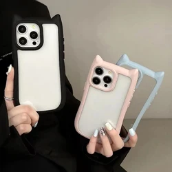 3D Cute Cat Ears Phone Case for iPhone 15 14 13 12 11 Pro Max Plus XR Luxury Cartoon Transparent Shockproof Clear Acrylic Cover