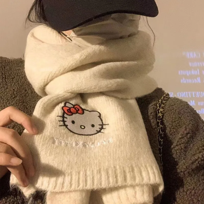 

Miniso милый вязаный шарф Sanrio hellokitty Cat, утолщенный теплый японский шарф зимой