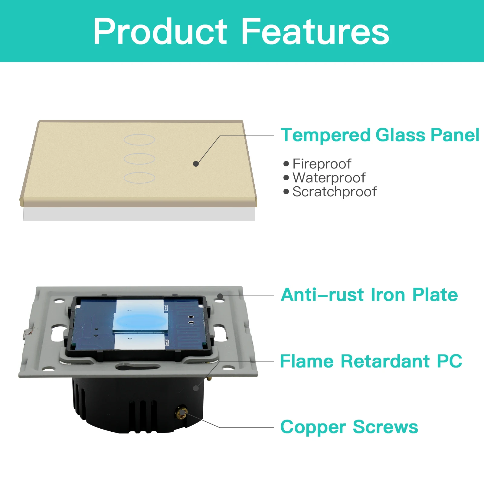 BSEED 벽 조명 스위치 1/2/3 갱 센서 터치 스위치 EU 표준 크리스탈 스크린 패널 홈 블루 백라이트 220v