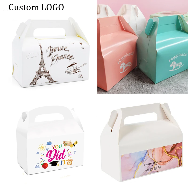 10/20pcs Foldable Cake Sandwich Baking Packaging Boxes For Wedding Birthday Party Hand-held Custom LOGO Takeaway Karft Paper Box