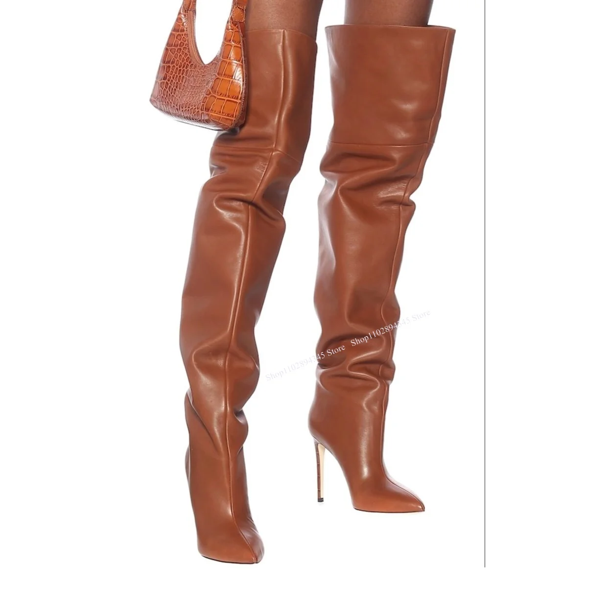 Brown Over Knee High Boots Thin High Heel Pointed Toe Fashion Sexy Cool Winter Casual Big Size Woman Shoes Zapatillas Mujer