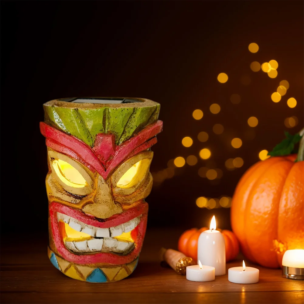 Tiki Stand Met Flikkerende Ogen Led Licht Met Licht Tiki Hoofd Tuin Decor Hawaiian Tiki Ornament Patio Zwembad Tuin Zomer Decor