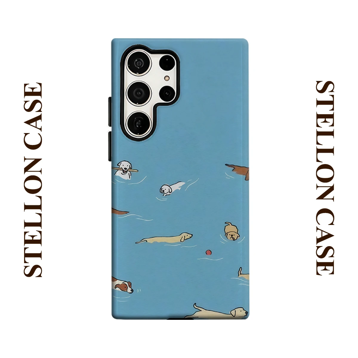 Swimming Dogs For Samsung Galaxy Phone Case S23 S20 S25 FE S24 Plus S26 Ultra 2-IN-1 Shockproof Bumper Hard PC
