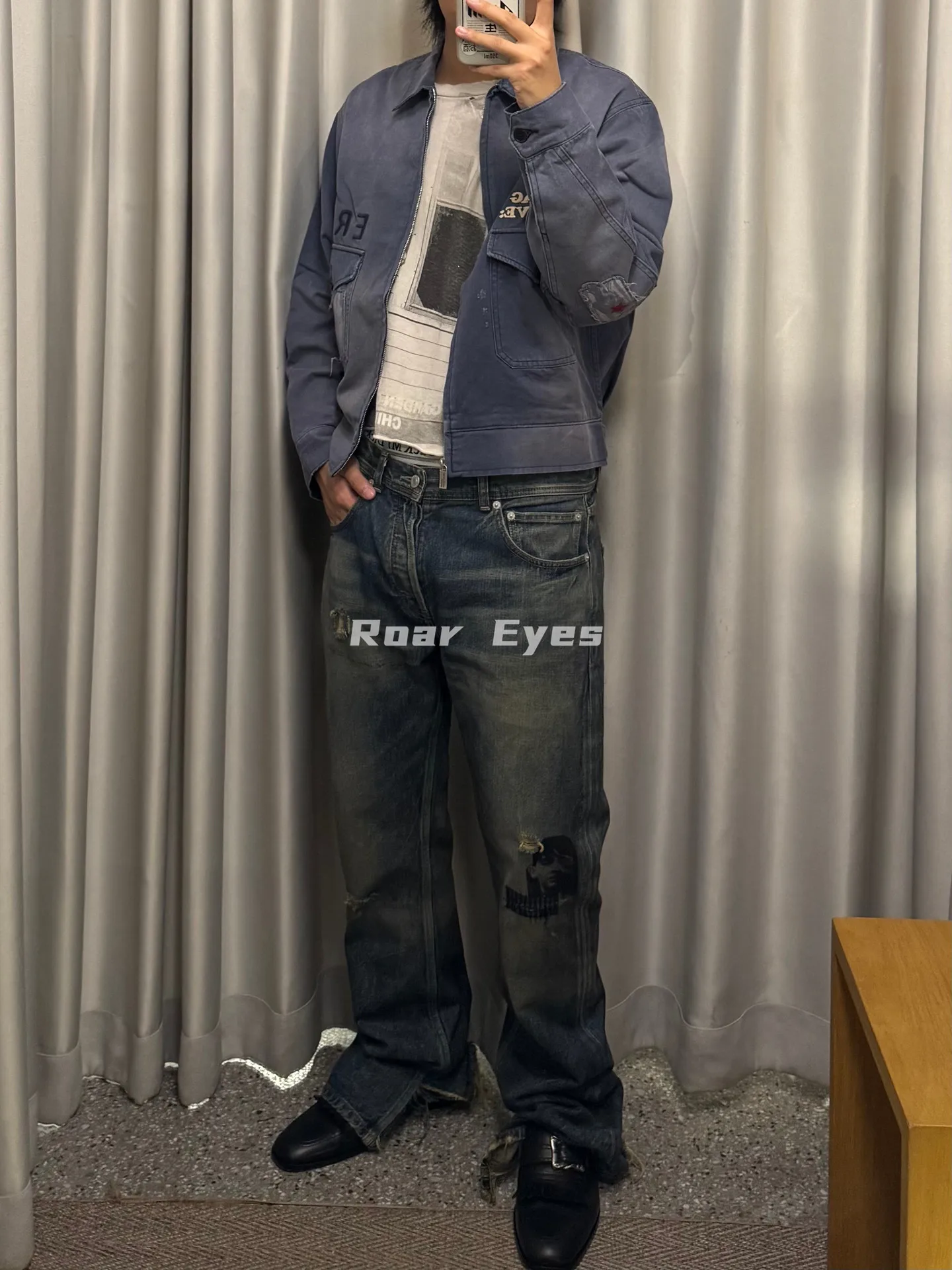 ER/D 26SS sticker washed and damaged micro-pull jeans