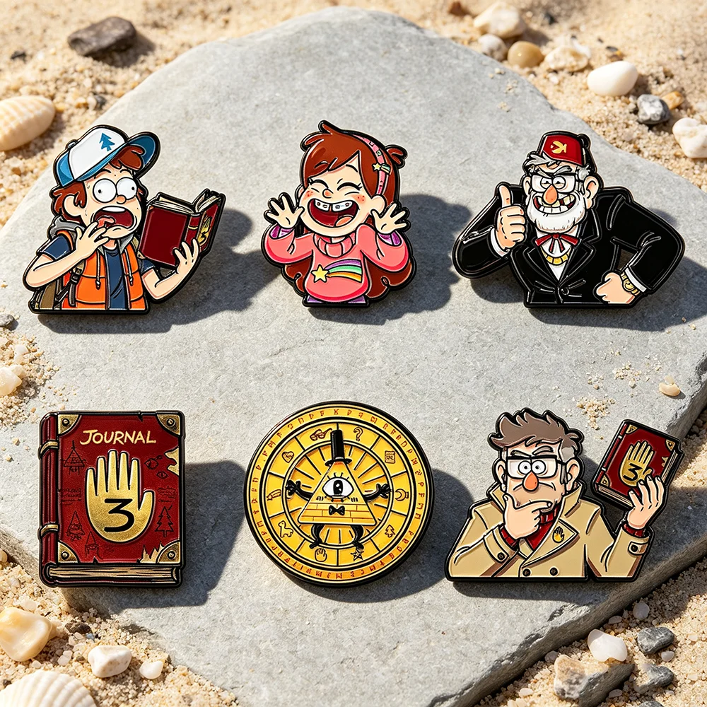 6pcs Cute Cartoon Mystery Adventure Enamel Pins Set Character Book Lapel Badges for Backpack Clothing Decor Gift