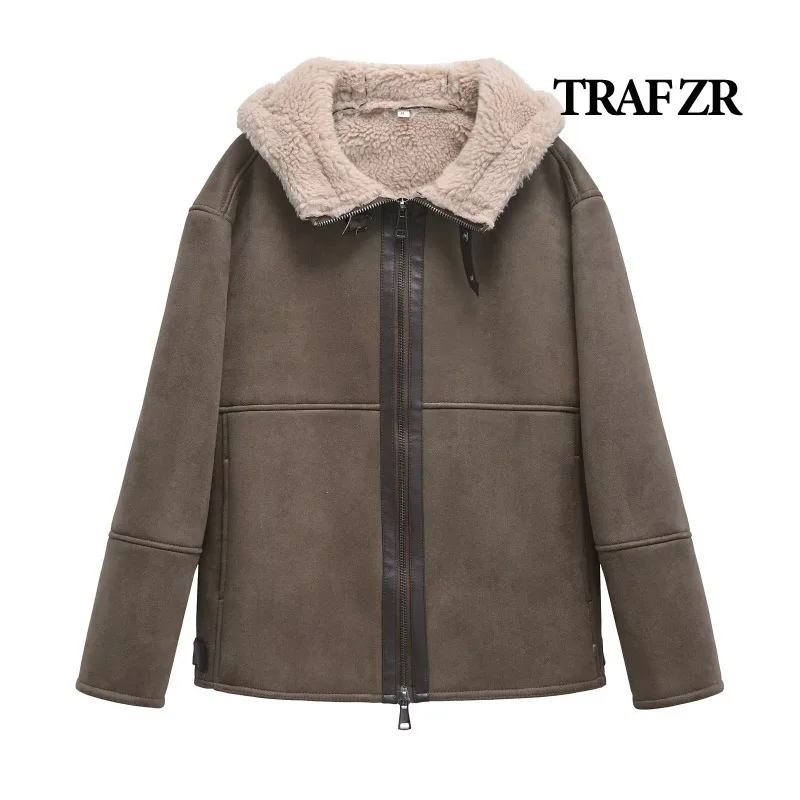 TRAF ZR Snow Parka Winter Coat Female Warm Woman Winter Coats Elegant Luxury Women\'s Coat American Retro Fur Hooded Parkas