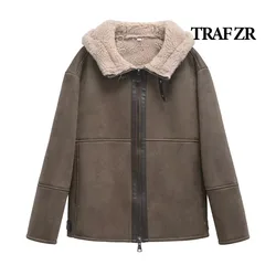 TRAF ZR Snow Parka Winter Coat Female Warm Woman Winter Coats Elegant Luxury Women's Coat American Retro Fur Hooded Parkas