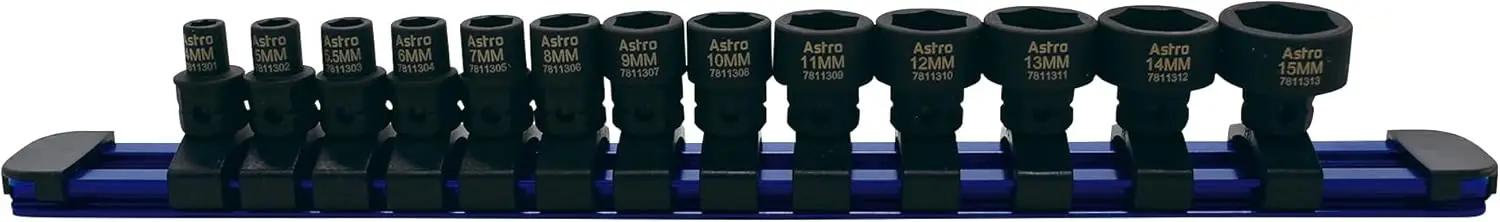 

13-Piece 1/4" Drive Low Profile Nano Impact Sockets - Metric Set for Tight Spaces