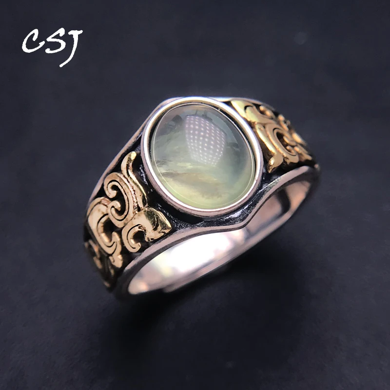 

Vintage Natural Prehnite Ring 925 Sterling Silver Gemstone Oval 8*10mm for Women Lady Birthday Party Jewelry Gift