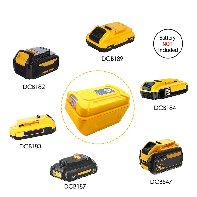 

Адаптер аккумулятора для литий-ионного аккумулятора Makita/DeWalt 18 В 20 В с двумя выходами USB, зарядное устройство для телефона Power Bank со светодиодной рабочей подсветкой