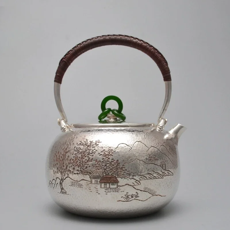 

Yunlin Landscape Silver Pot 999 Sterling Silver Handmade Silver Pot Japanese High-end Tea Set Household Kettle