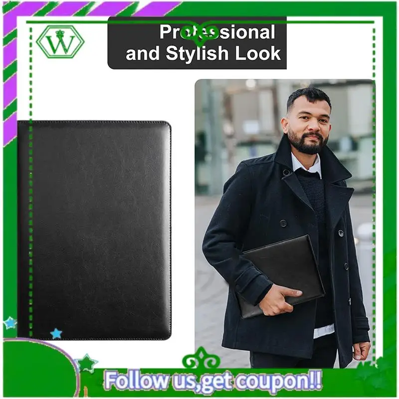 

Reliable-Black Resume Portfolio Folder With A4 Size Clipboard Black Leather Padfolio For Men Women Business Portfolio Organizer