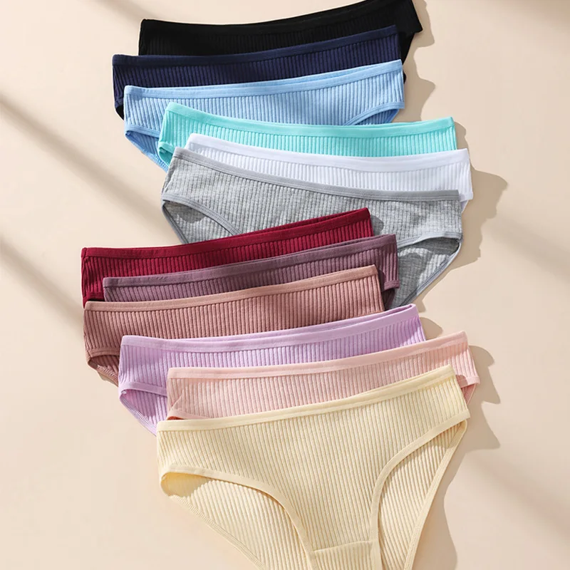 Women Cotton High Leg Brief Breathable Sports Underwear Low Cut Soft Comfortable Briefs Sexy Ribbed Lingerie Panties S-XXL