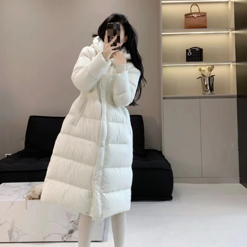 Jacket for Women Winter New Down Coats Windproof Thick Warm Hooded Outerwears Knit Patchwork Slim Sweet Casual Long Down Jackets