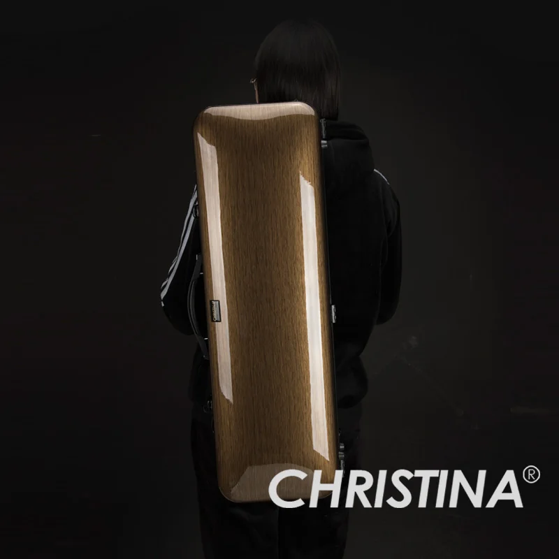 CHRISTINA Violin Case 4/4 Size Dark Gold Rectangular Waterproof Hybrid Carbon Fiber Accessories Bag Double Shoulder VB08