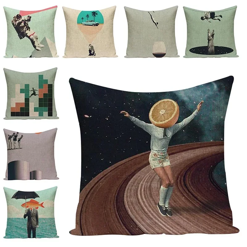 Creative Human Body Print Linen Pillowcase Fashion Cushion Cover Home Bedroom Decorative Pillowcase Soft and Comfortable 45x45cm