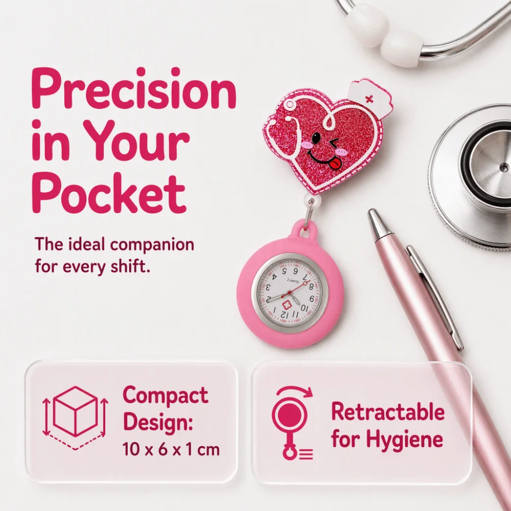 Glitter Retractable Retractable Pocket Watch Clip-On Multi-functional Nurse Watch Cartoon Glitter Silicone Badge Reel Students