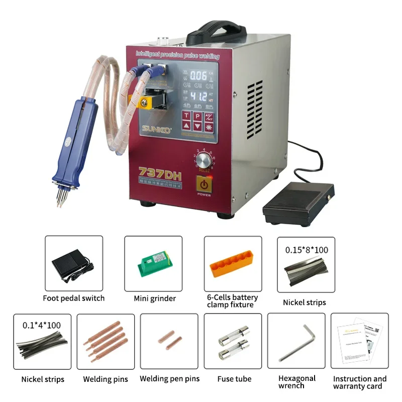 Sunkko 737dh 4.3kw máquinas de solda de pulso automático máquinas de solda de ponto de bateria para ferramentas de soldador de bateria com caneta de soldagem a ponto