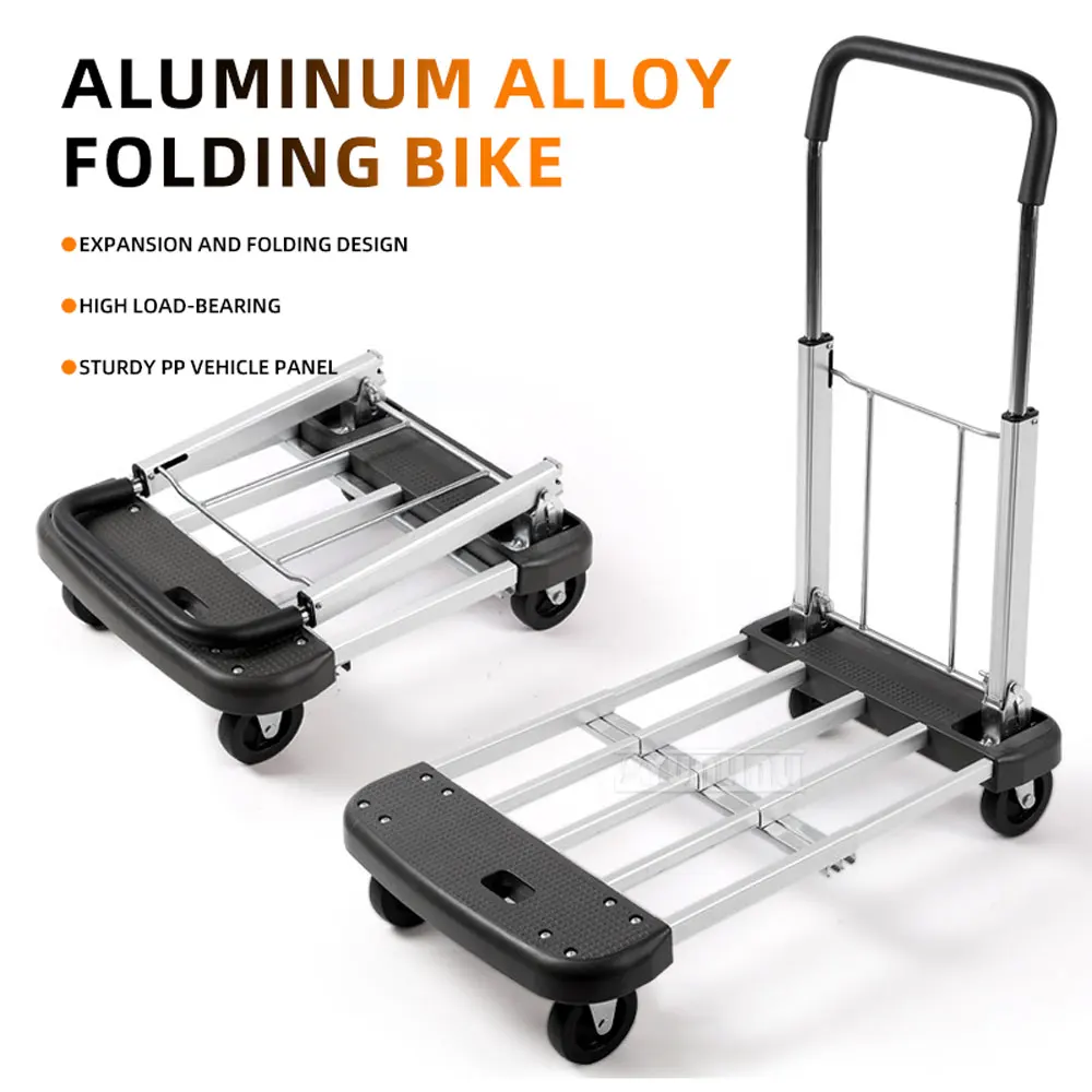Portable Hand-pull Cart, Folding Flatbed Cart, Four-wheeled, Silent,  Luggage Cart, Cargo Cart, Trailer, Transport Cart