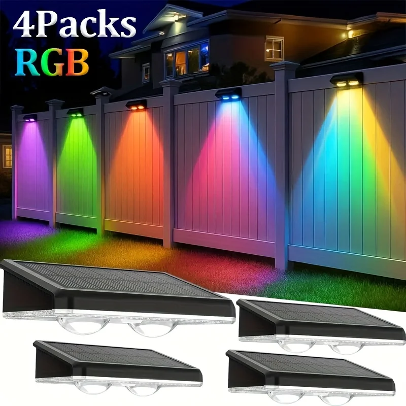 4/2 Packs Solar Fence Decorative Lights RGB Outdoor Smart Lighting for Christmas Halloween Shopping Malls Garages Stairs Garden image 3