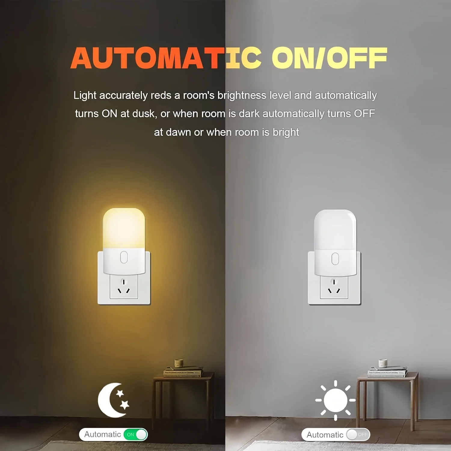 1/2/4pcs LED Night Light, Adjustable Brightness Warm White Mini Night Light with Auto On/Off, Wall-Mounted Plug-In