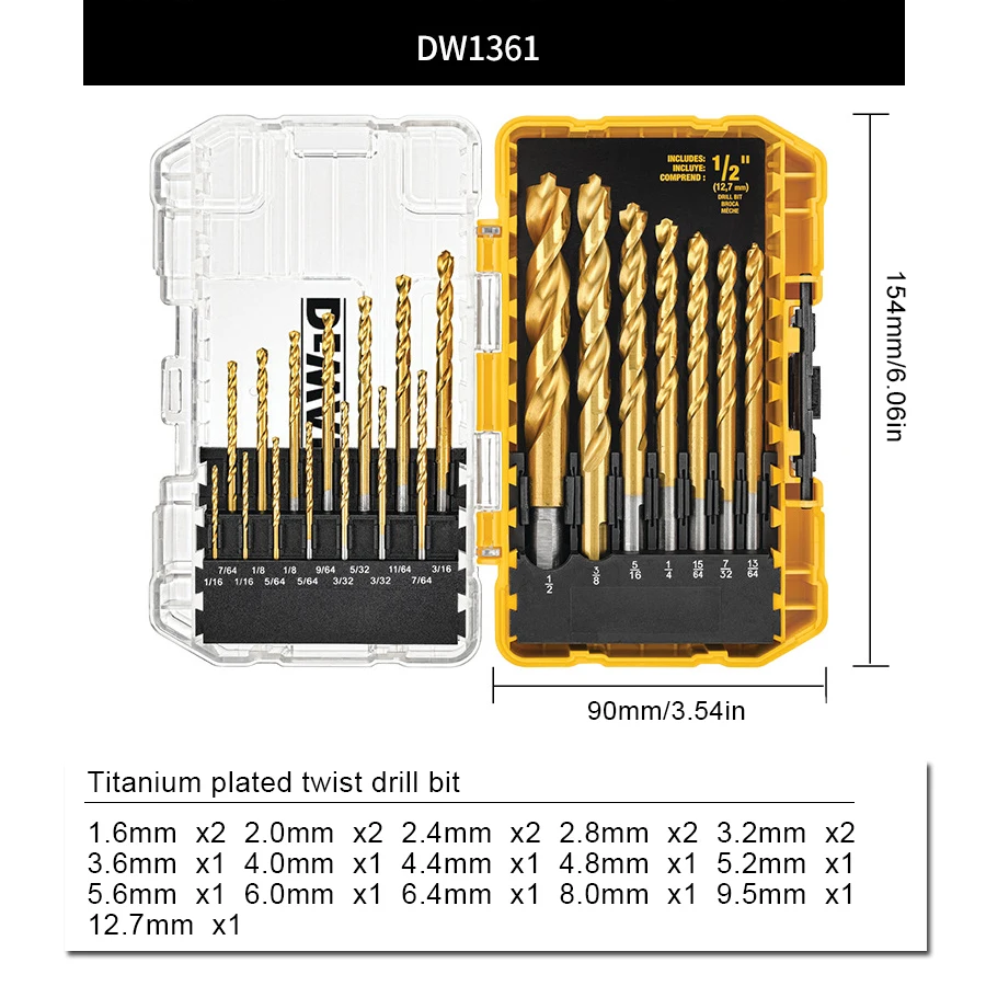 Imagem -02 - Dewalt Dw1361 Conjunto de Broca de Ponto Piloto de Titânio 21 Peças Broca Elétrica Carpintaria Torção Broca Acessórios de Ferramenta Elétrica