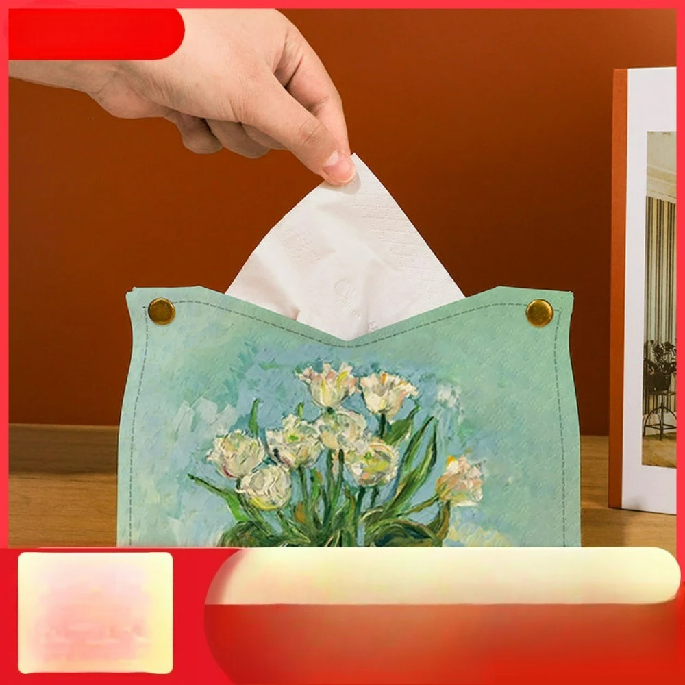 Vintage Oil Painting Style Tissue Box - High-End Luxury Decorative Napkin Holder for Home Living Room Table Creative Storage