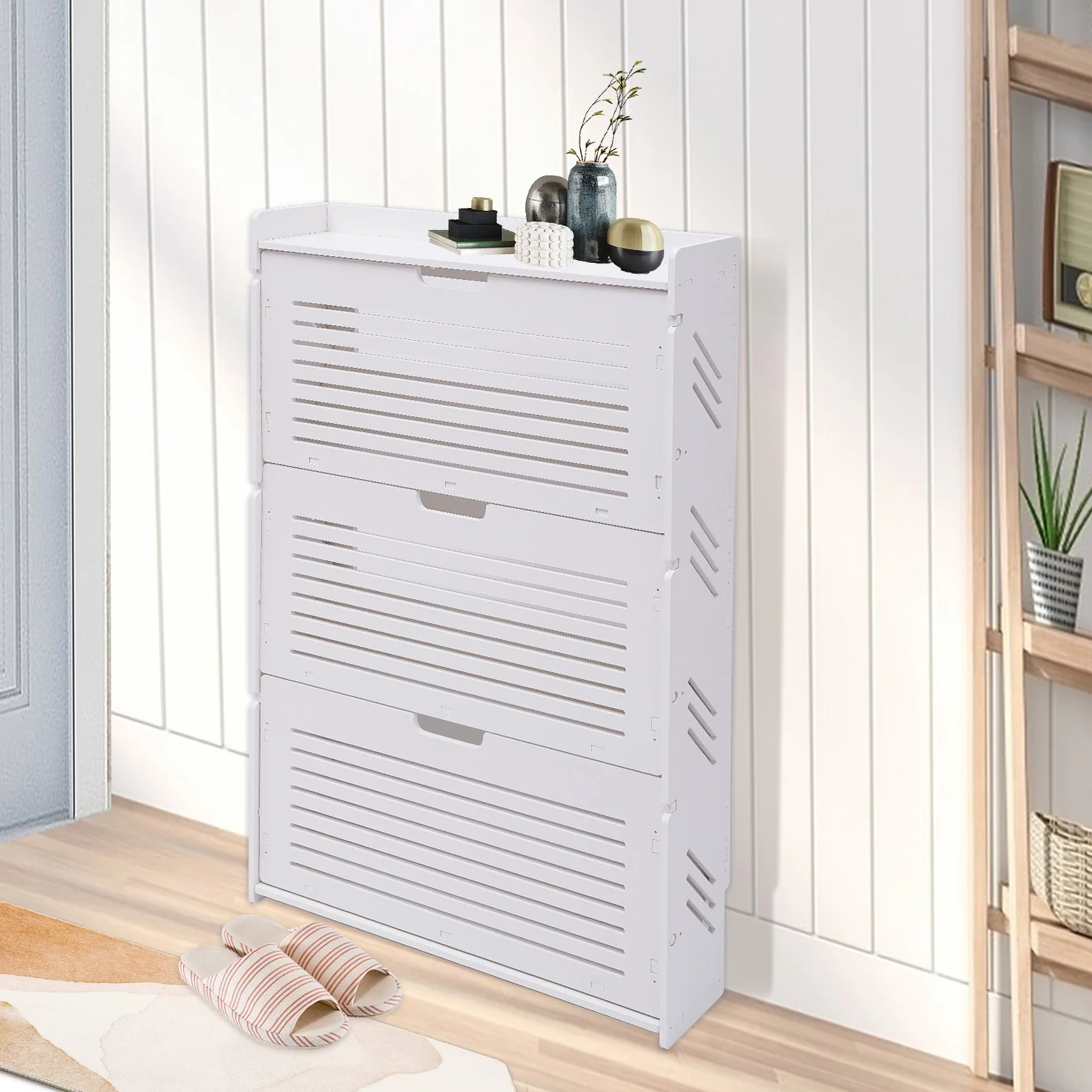 Shoe Storage Cabinet White Shoe Cabinet Shoe Rack Cabinet for Entryway  3-Layer Shoe Organizer Entryway Shoe Storage Box