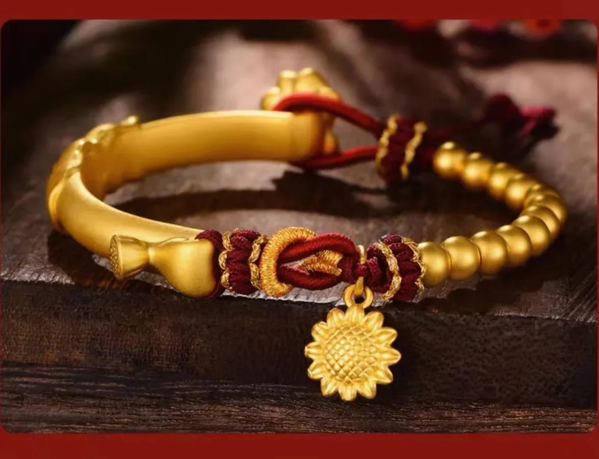 9999 real gold 24K yellow gold Lotus Lotus Half Bracelet Bracelet Ancient Method Curved Tube Sunflower