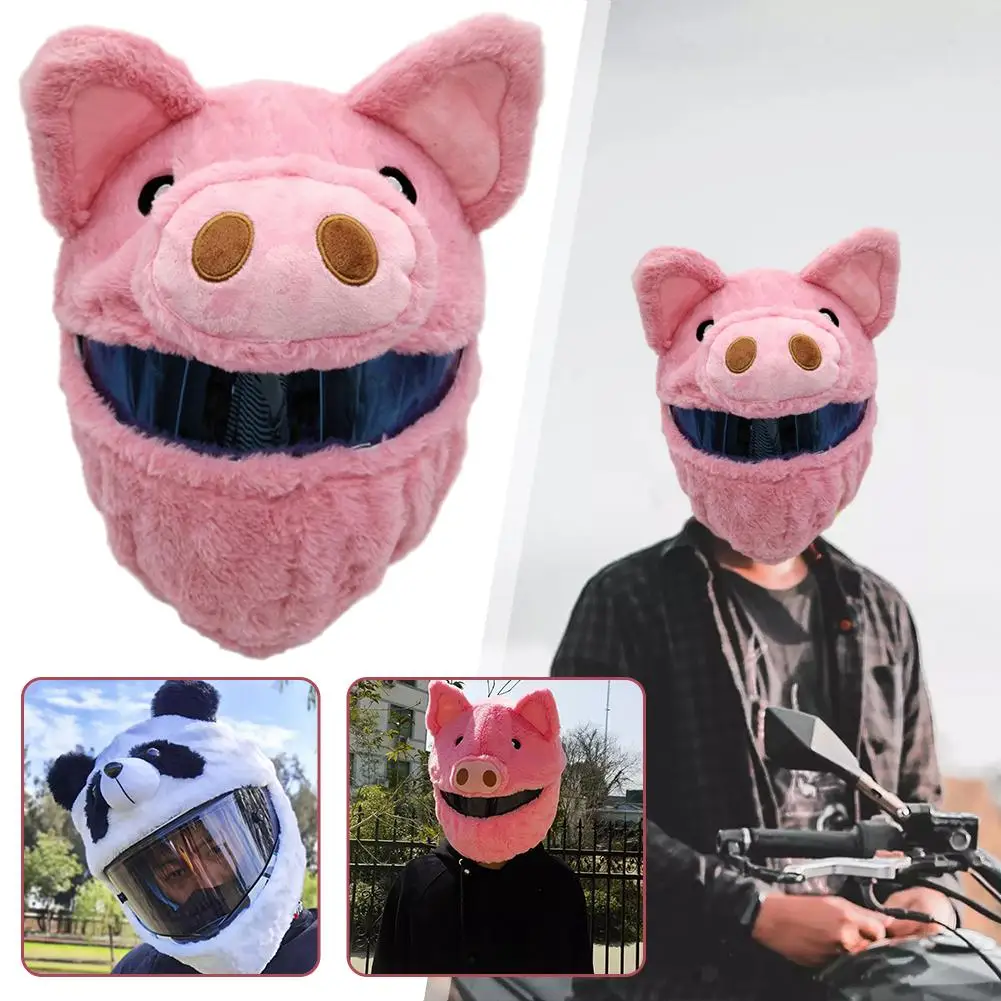 Motorcycle Helmet Cover Angora Bunny Pink Pig Pumpkin Eyes Little Plush Devil Protective Full-face Claus Panda Red San L0q7