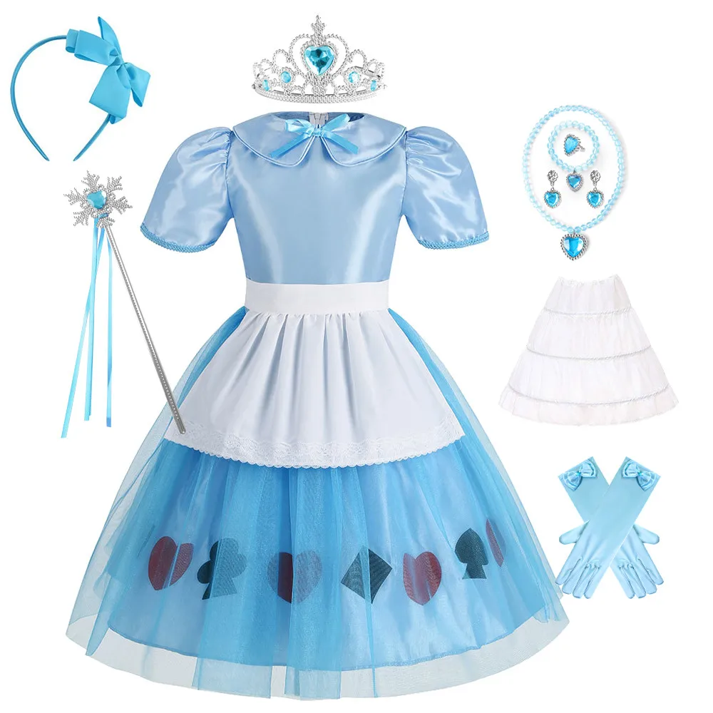 New Girl Alice in Wonderland Costume Girls Carnival Princess Cosplay Lolita Dress Girl Children Halloween Birthday Party Clothes