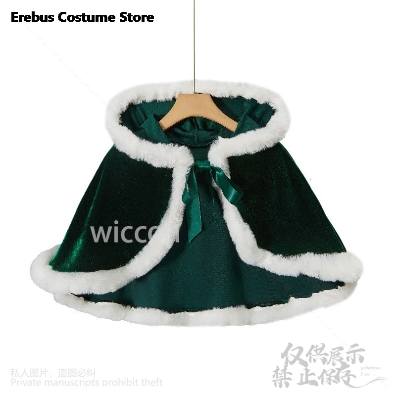 2024 Christmas Cosplay Anime Cape With Hood For Women Girls Color Fuzzy Trim Cloak Mrs Santa Claus Costume Lolita Customized