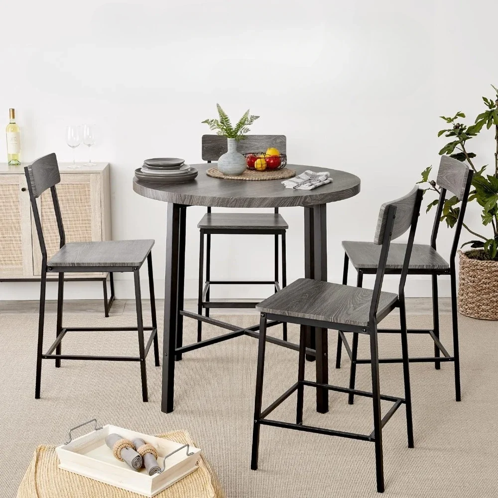 5-piece gray modern circular dining chair set, with 4 chairs, a 1.5-inch thick table, strong load-bearing capacity free shipping