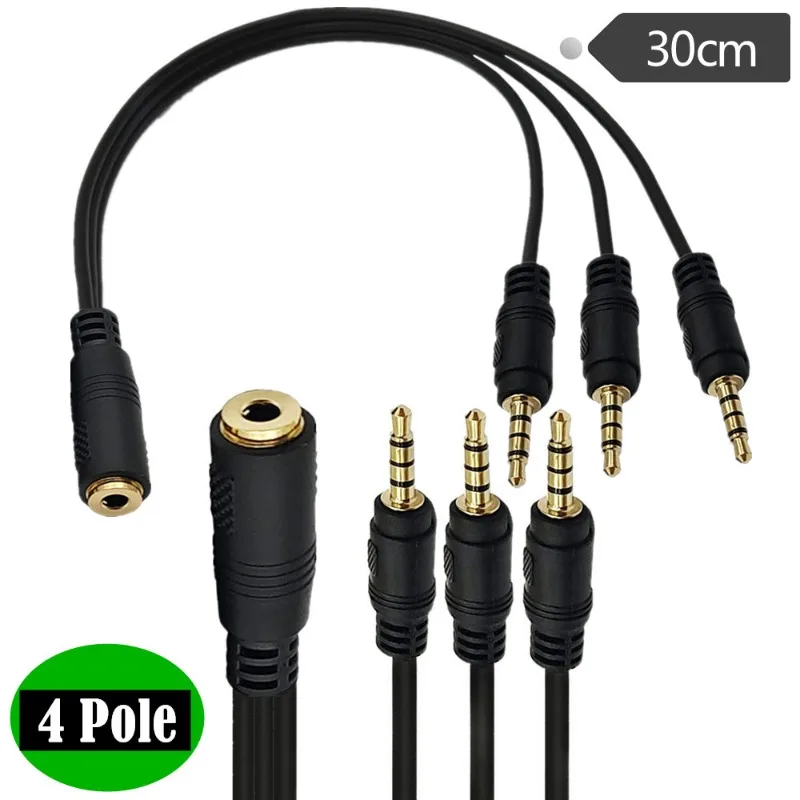 

3.5mm (1/8") TRRS 4-Pole/3-Rings Female To 3x Male 3.5mm TRRS 4-Pole/3-Rings Stereo Splitter Audio Cable, Gold-Plated 0.3M
