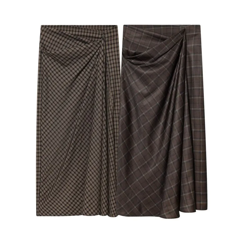 

Женская юбка в клетку, весенне-летняя, повседневная, драпированная, с боковой молнией, средней посадки, модная, элегантная, шикарная