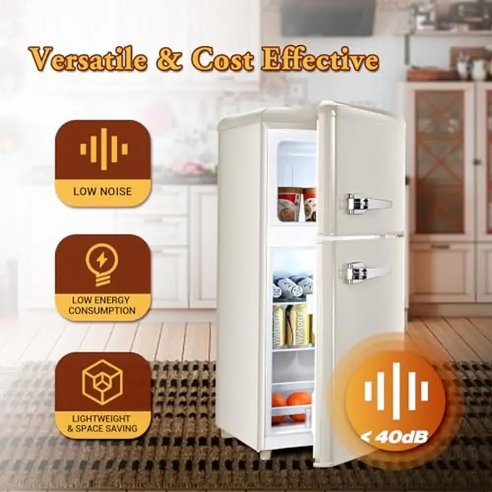 360° Cycle Refrigeration 2-Door Mini Fridge Freezer Combo with Ice Trays and Spoons Energy Efficient Compact Refrigerator Home