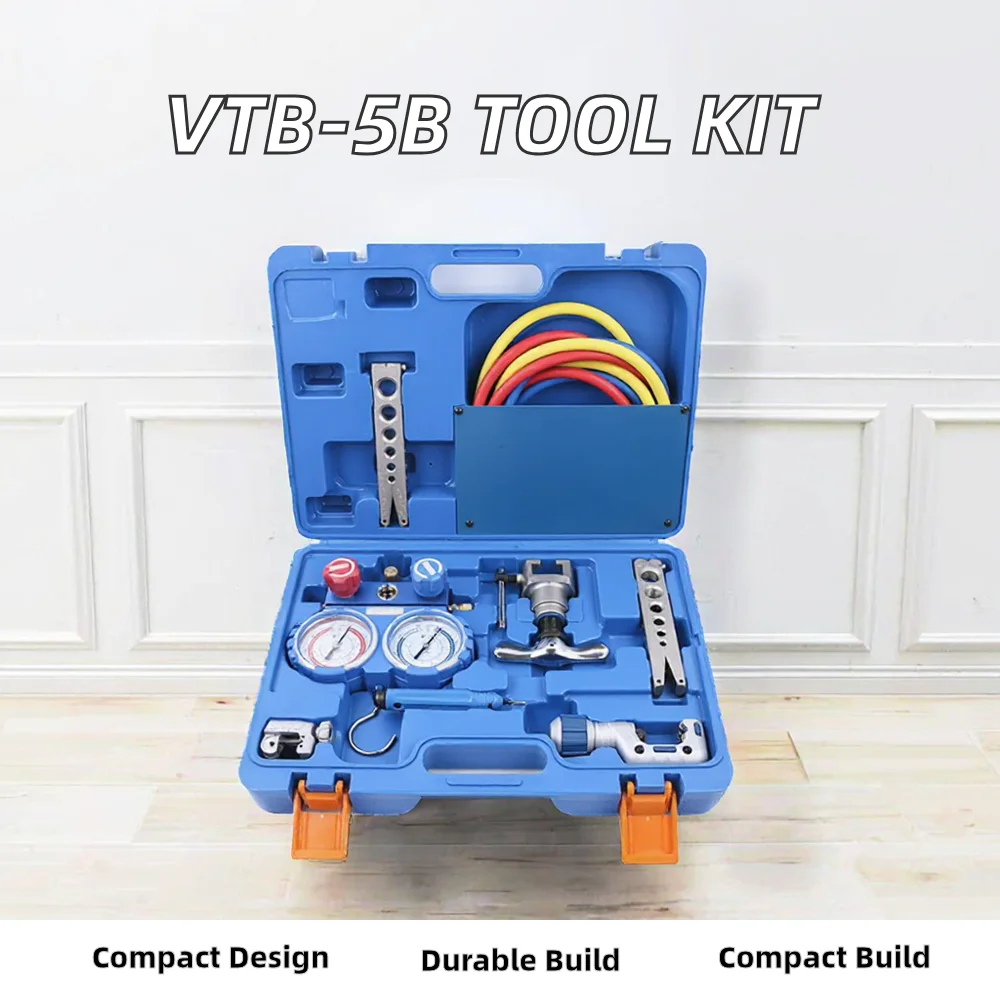 5B Integrated Flare Tool Kit R410 Refrigerant Pressure Gauge Hand-Power Source Refrigeration Expander OEM Customizable Case