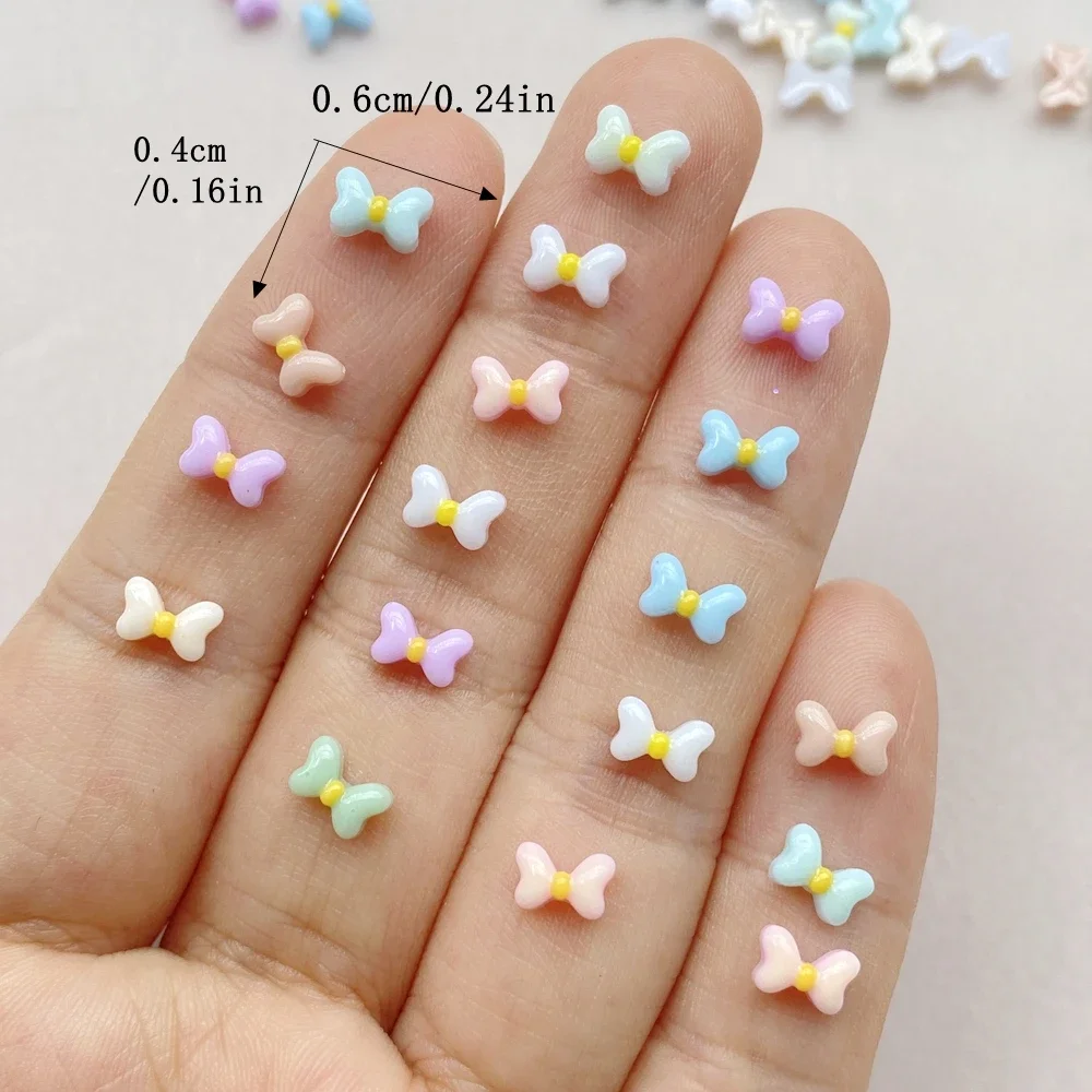 200pcs Resin Colorful 3D Mini Bow Nail Art Flatback Rhinestone Scrapbook DIY Wedding Applique Jewelry Accessories Crafts